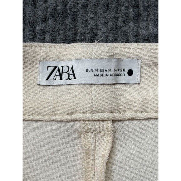 ZARA Womens Size Medium Pants Beige Cream High Waist Pleated Straight Leg - Picture 4 of 10